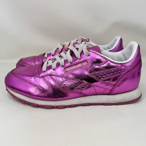Reebok Classic Metallic Athletic Shoes Charged Pink White Girls Size 6 - Picture 2 of 8